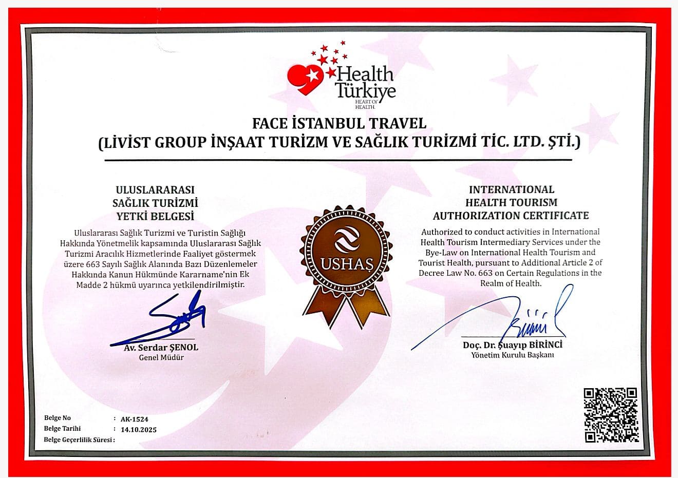 Uluslararası Sağlık Turizmi Yetki Belgesi