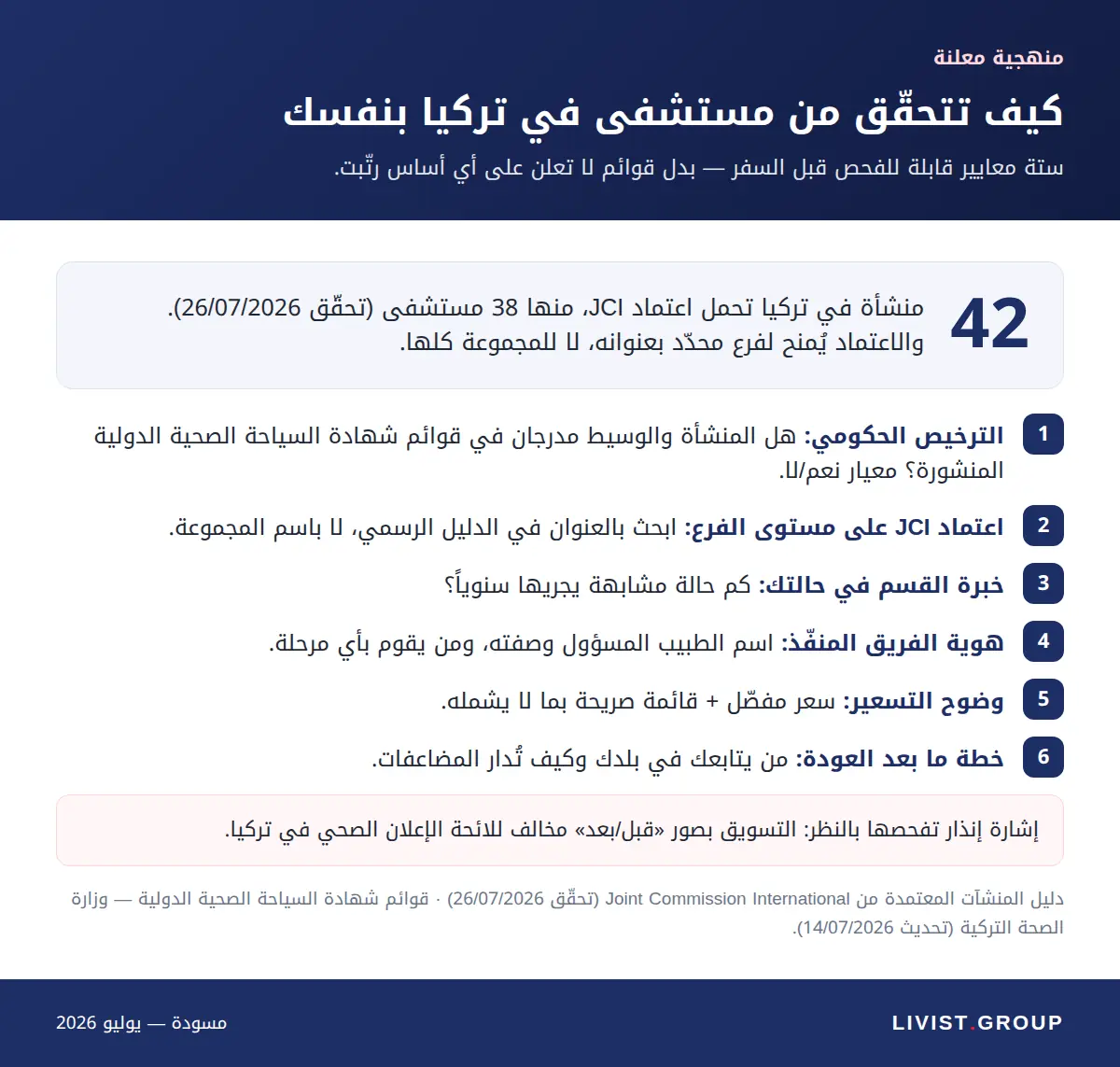 معايير التحقق من مستشفى في تركيا